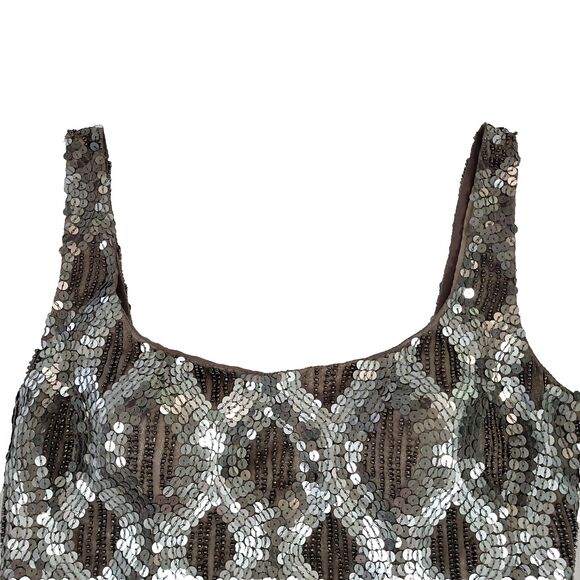 Scala Silk Sequin Beaded Cocktail Dress 2 Silver sheath Lined Sleeveless formal - Picture 8 of 16